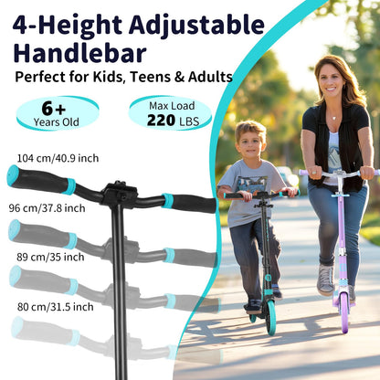 BELLEEV Big Wheel Scooter with LED Light-Up Handlebar, Deck, Adjustable Height, ABEC-9 bearings, 200mm wheels, Suspension, Carry Strap, Foldable Kick Scooter for Kids 6+, Teens, Adults.