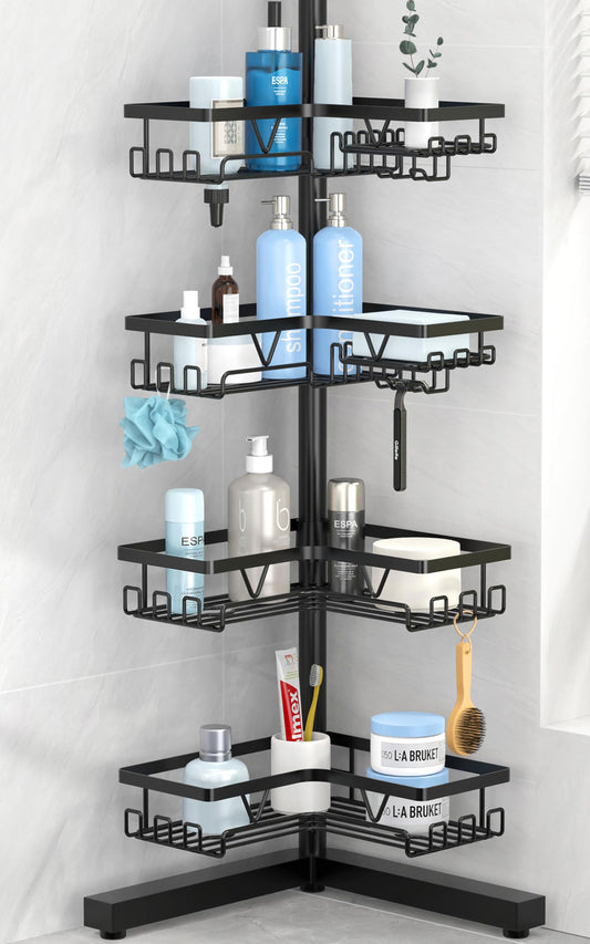 Kegii Telescopic Shower Caddy - Shower Shelf Without Drilling Corner Telescopic Rack Bathroom Corner Shelf Shower Shampoo Holder for Shower Black