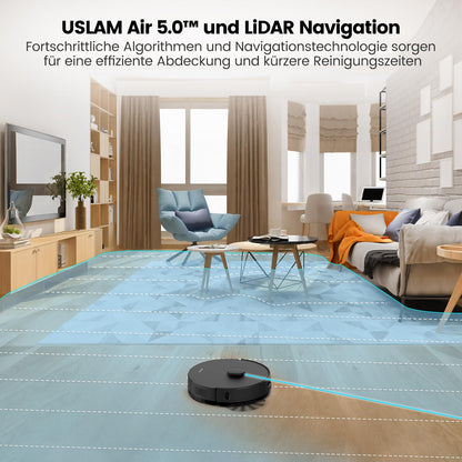 AIRROBO T20+ robot vacuum with mop function, 3.5L dustbin, automatic emptying station, 180min runtime, LiDAR navigation, strong suction power for carpets and pet hair, APP control.