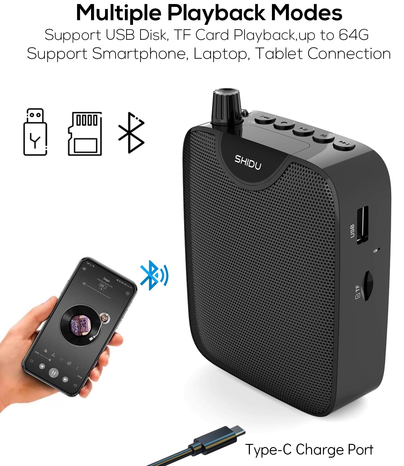 Wired Microphone Headset Voice Amplifier Portable SHIDU M500 Mini Speaker PA Speaker, rechargeable 2000mAh amplifier for teachers, tour guides, yoga.