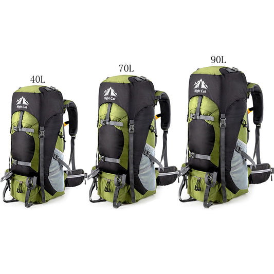 Night Cat Backpack 70L: Trekking Travel Backpack for Men and Women, Breathable for Camping, Hiking, Mountaineering, Climbing, and Bike Travel.