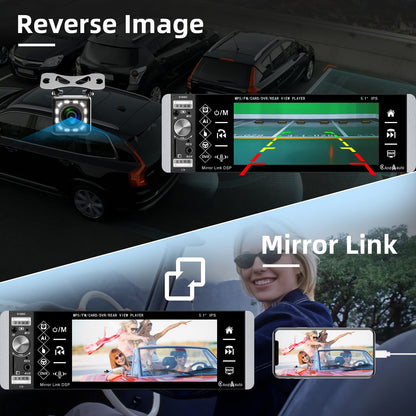 Podofo car stereo 1Din Carplay Android Auto Bluetooth Radio with 5.1'' IPS screen 2 USB/microphone/AUX/FM steering wheel control Mirror Link with rear view camera