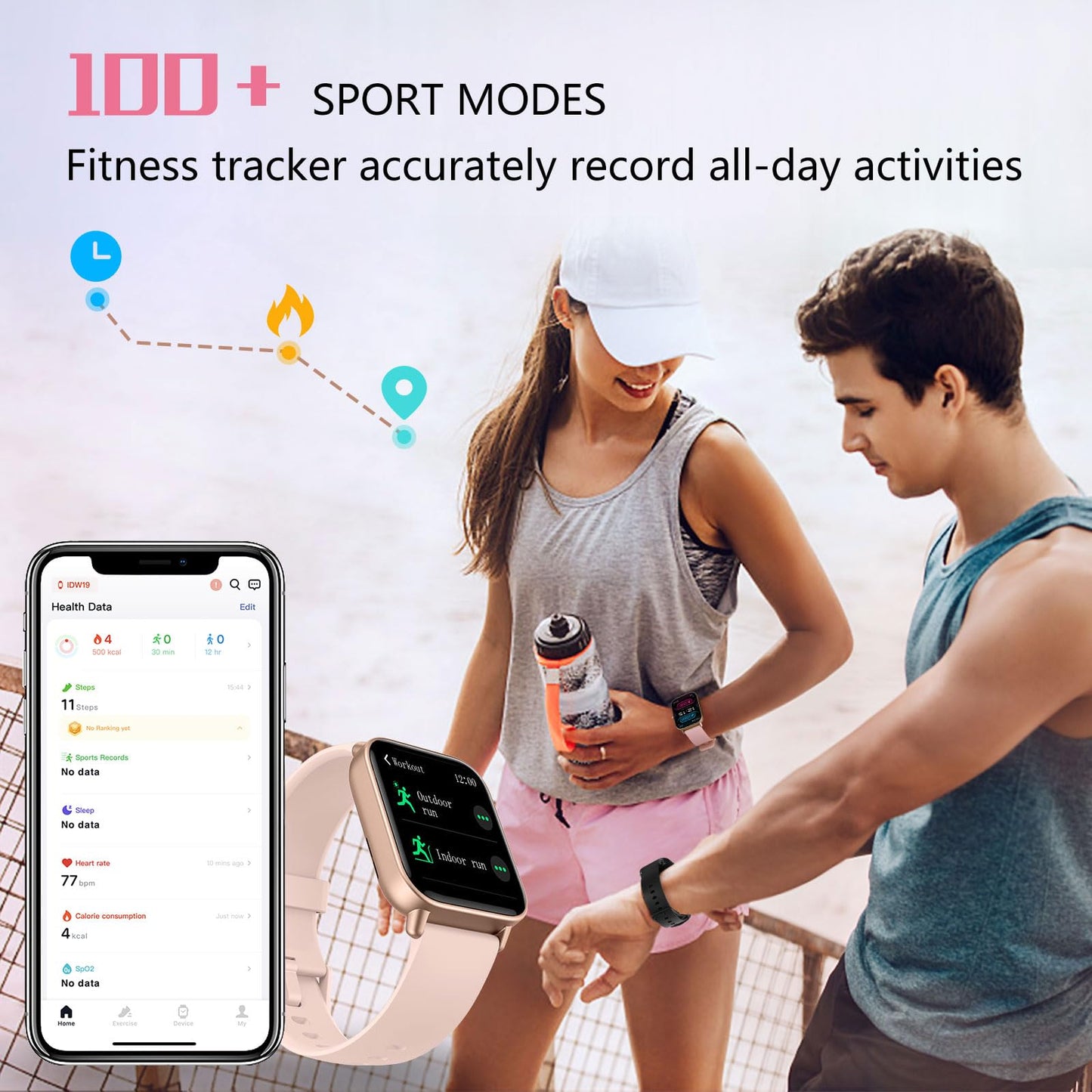 Loddery Smartwatch for women with phone function 1.85" touchscreen fitness watch with Alexa IP68 waterproof smart watch integrated pedometer heart rate monitor, message notifications, 100+ sports modes