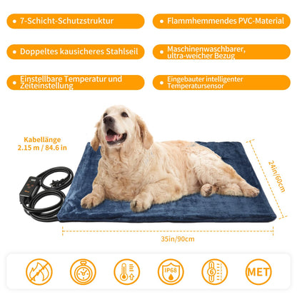 Toozey Cat & Dog Heating Pad Indoor 90*65cm, Timing & Temperature Adjustable Safe Electric Pet Heating Blanket, Soft Warming Blanket for Newborn/Small/Elderly Cat and Dog