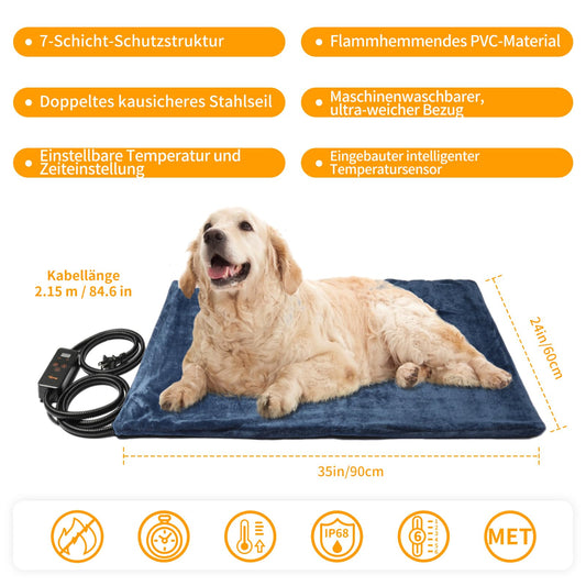 Toozey Cat & Dog Heating Pad Indoor 90*65cm, Timing & Temperature Adjustable Safe Electric Pet Heating Blanket, Soft Warming Blanket for Newborn/Small/Elderly Cat and Dog