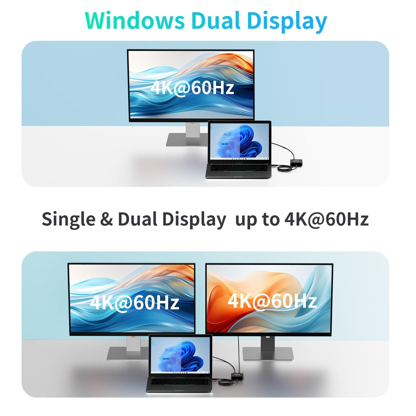 Docking Station for 2 monitors, Dual 4K 60Hz HDMI adapter, USB C hub with dual 4K HDMI, USB C data, 100W PD, USB 3.0, USBC docking station for MacBook Air/Pro/Dell/HP/Surface/Lenovo.