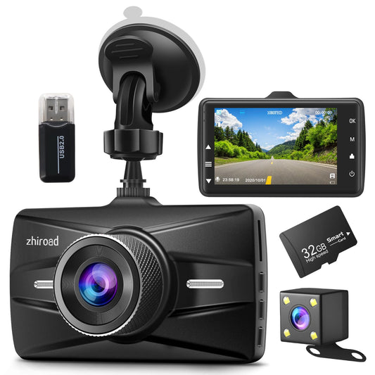 Dashcam for Car Front and Rear with 32GB SD Card, Car Camera 3.0-inch IPS Screen Full HD 1080P, Aluminum Alloy Body, 170° Wide Angle, WDR, Parking Monitor, Night Vision, G-Sensor, Loop Recording.