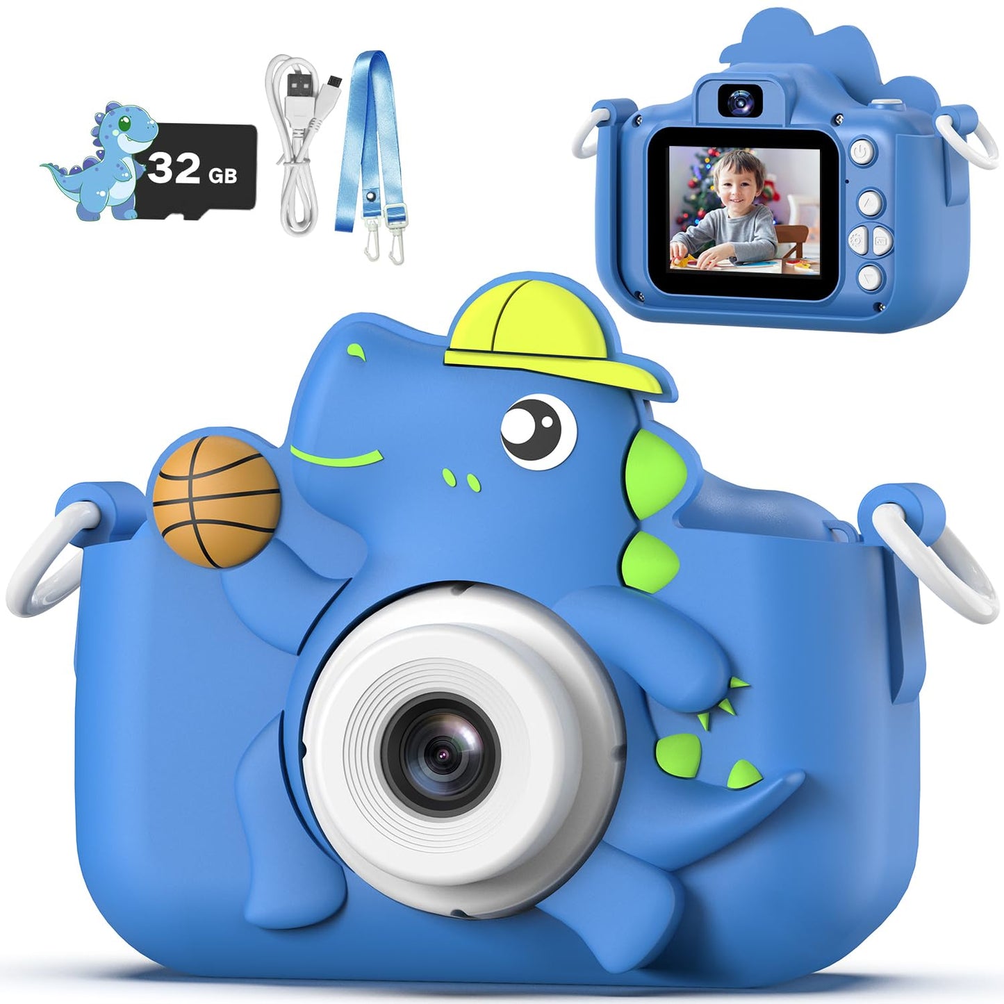 Children's camera, masterbee digital camera dinosaur toy, Christmas/birthday gifts for kids, 1080P HD kids camera, children's toy/gift boy/girl gifts 3-12 years old Blue