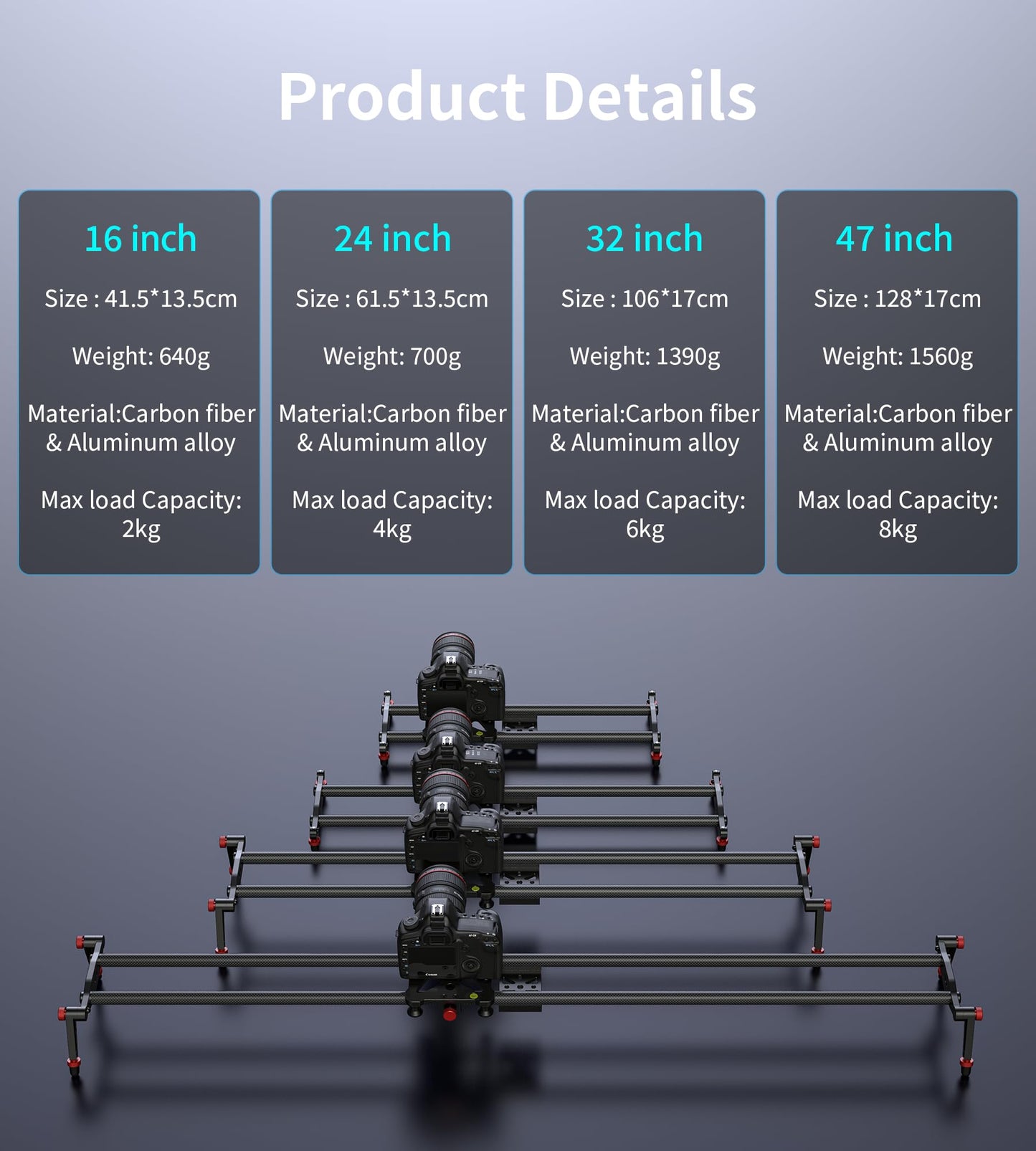 Zecti camera slider, 32 inch/80 cm, adjustable, carbon fiber, camera dolly rail, slider, video stabilizer, rail for camera, DSLR, video, film, photography, camcorder, stabilizer