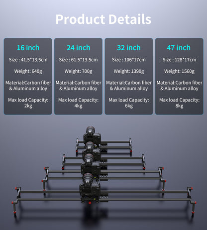 Zecti camera slider, 32 inch/80 cm, adjustable, carbon fiber, camera dolly rail, slider, video stabilizer, rail for camera, DSLR, video, film, photography, camcorder, stabilizer