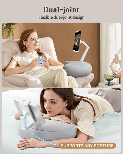 SAIJI Tablet Pillow Holder, 360° Adjustable Kindle Holder iPad Stand Bed with Flexible Dual Axis Arm, Tablet Mount for iPad, iPhone, Kindle and all devices from 4.7"-15.6" (Gray)