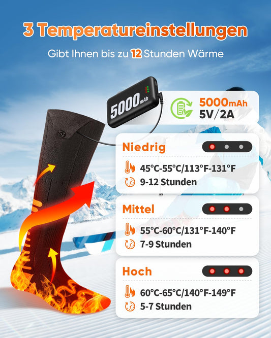 2025 Upgraded Heated Socks with APP Control, 5000mAh 5V Rechargeable Heating Socks, 3 Heat Settings & 360° Heating Heated Socks, Washable Heated Socks for Men Women for Skiing Hunting.