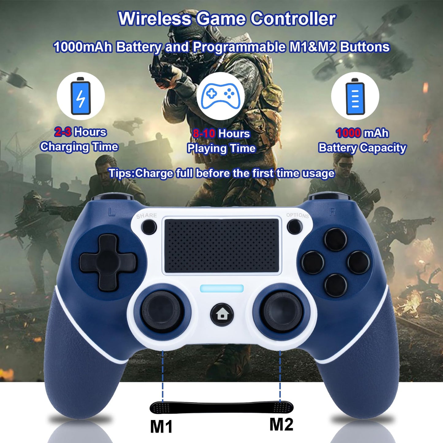 DuLingKer Wireless Controller compatible for PS4/Pro/Slim, Bluetooth gaming controller with vibration function, 6-axis gyro, turbo, 1000mAh battery, audio, game controller compatible with PS4