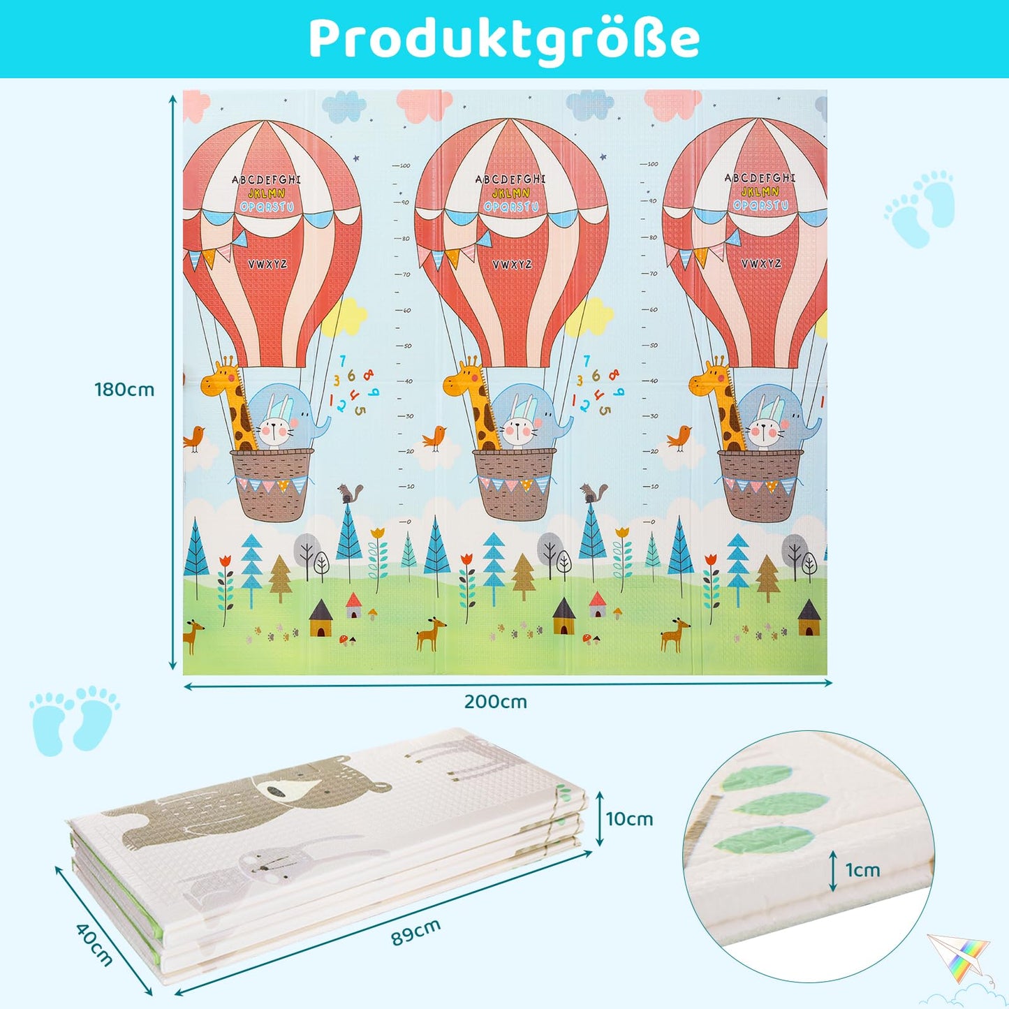 Baby crawling mat, 200x180x1cm, XXL, baby play mat, non-toxic odorless XPE foam base, kids mat non-slip waterproof on both sides, easy to clean, foldable baby crawling mat, baby gift.