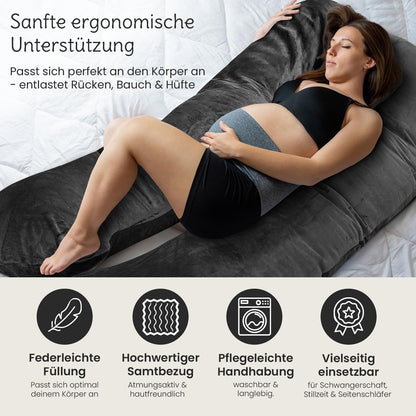 ELONEO Pregnancy Pillow XXL, Side Sleeper Pillow with Cover, Pregnancy Pillow in U shape, Nursing Pillow with soft, removable and washable cover, gray