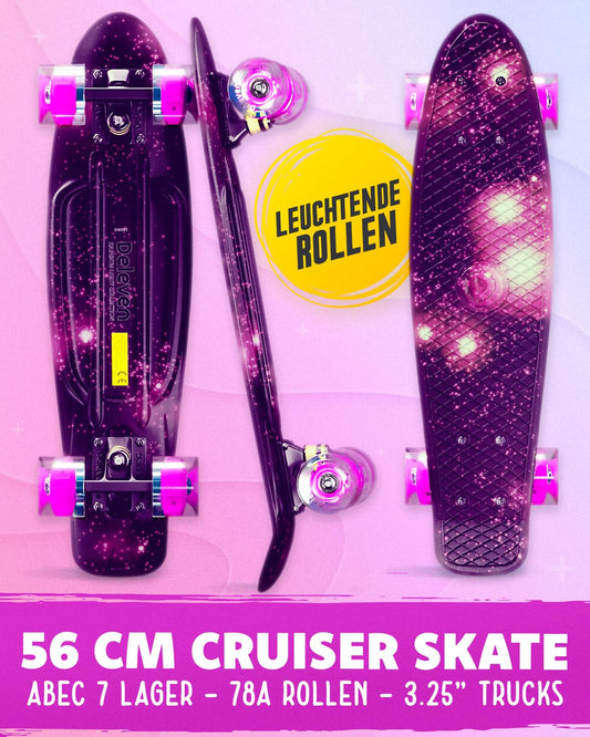 Deleven skateboard with LED wheels, skate tool, and ABEC 7 bearings - for kids, adults, beginners - 56 cm.