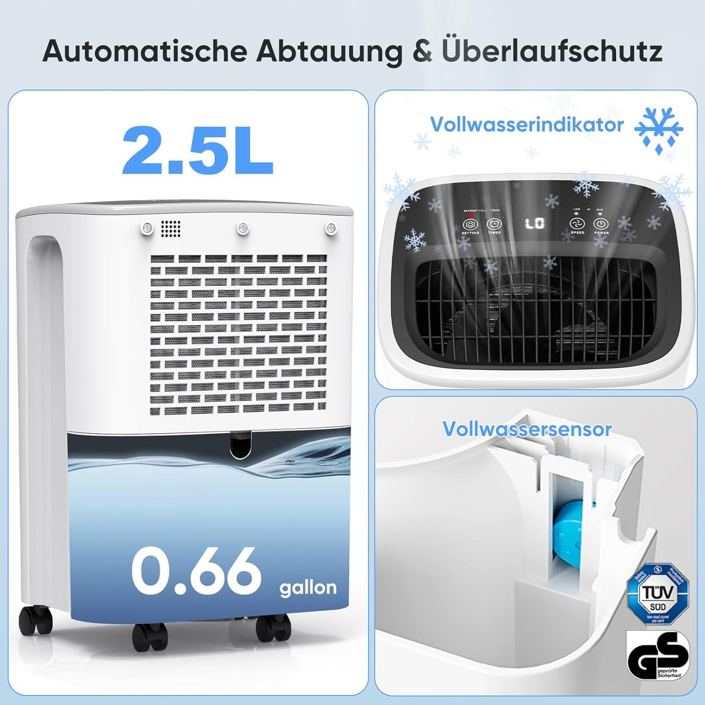 COLAZE Dehumidifier, 12L/24h Electric Dehumidifier, Suitable for Room Sizes up to 120m³ (30m²), Quiet Dehumidifier with Digital Display, Room Dehumidifier for Basement Bedroom Bathroom