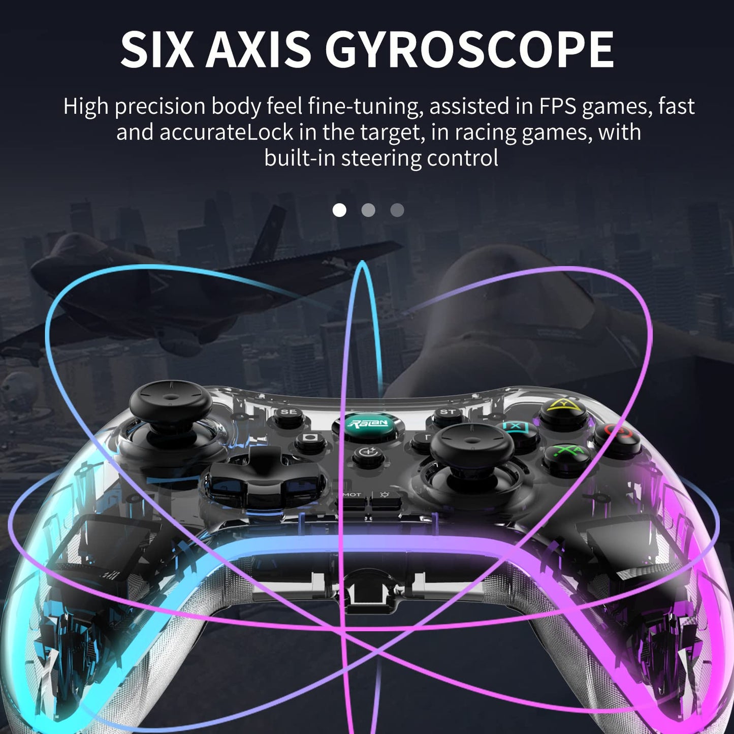 RALAN Wireless Controller with 8 colors LED lighting Compatible with Windows PC Gaming Gamepad Remote with 2.4G Adapter