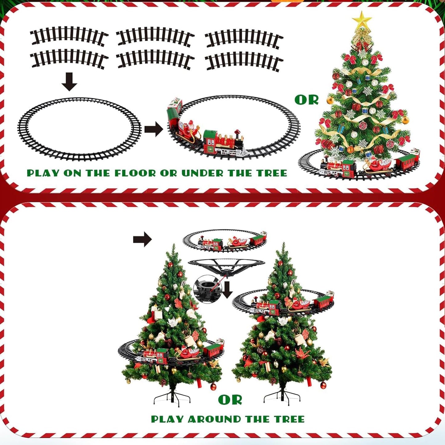 Electric train set for kids - Christmas train around the Christmas tree, railroad track set with sounds, toy for ages 8 and up