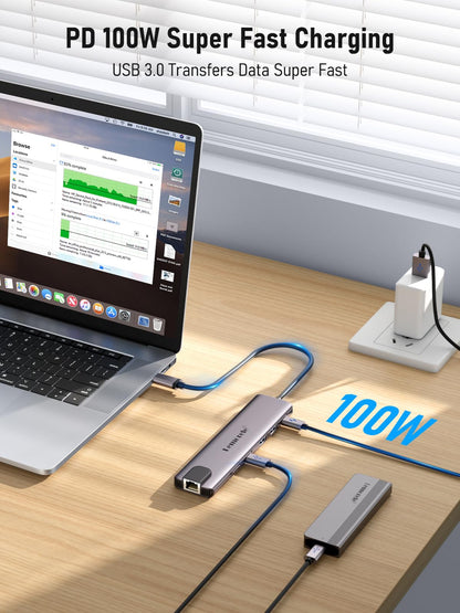 Aluminum Docking Station USB C Hub 2 HDMI, Gigabit Ethernet, 4 USB A, USB C 3.0, PD100W, SD TF, 1000Mbps RJ45 Lan Dock Usbc Adapter MacBook Docking Station Laptop 2 Monitors for Lenovo HP Dell Surface
