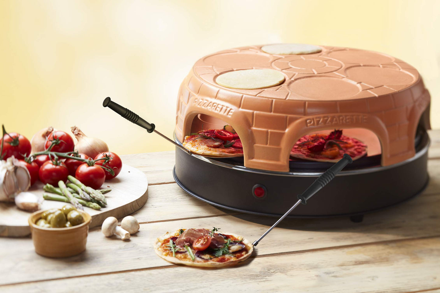 Emerio Pizza oven, PIZZARETTE the Original, handmade terracotta dome, patented design, for mini pizzas, genuine family fun for 6 people, PO-115848.1, terracotta dome.