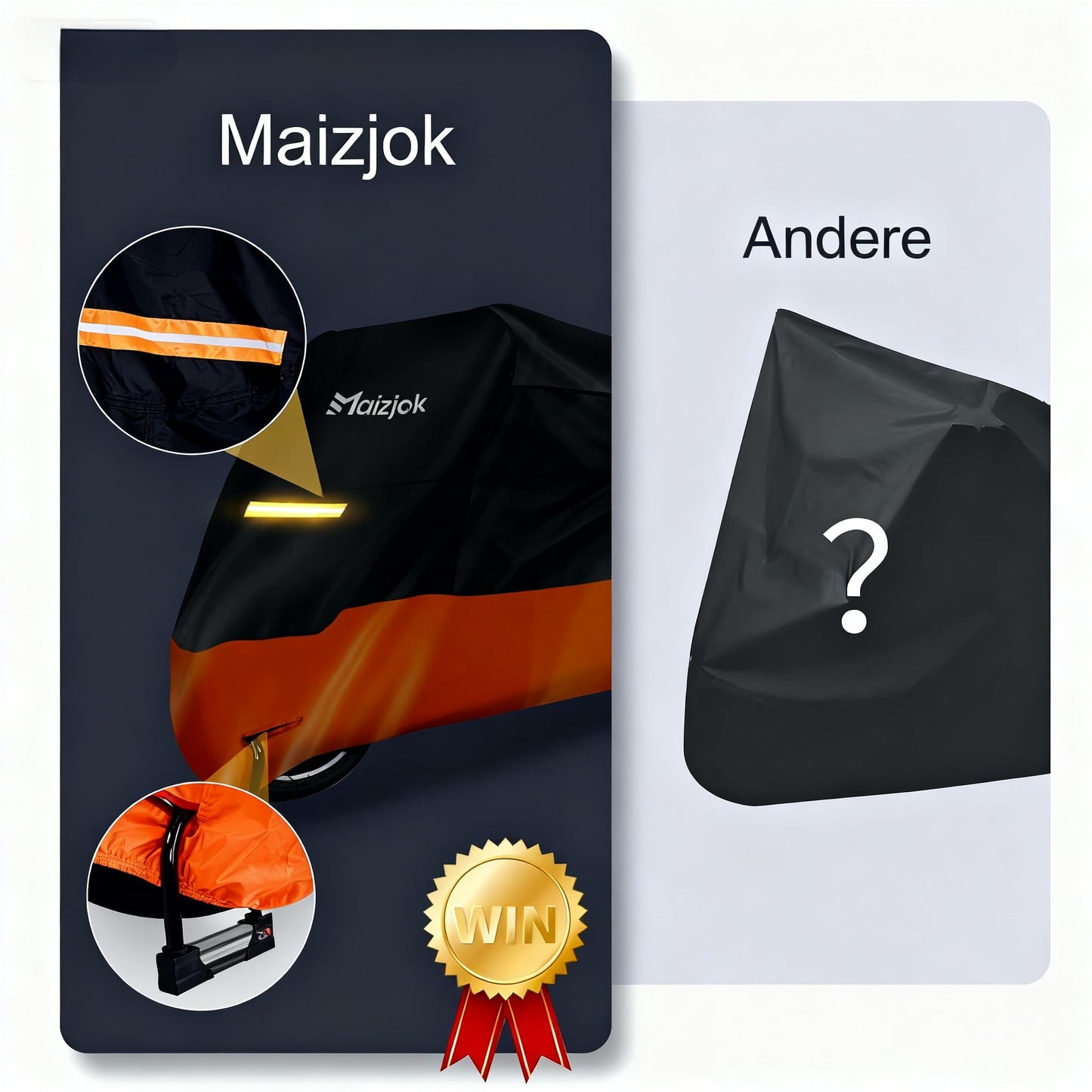 Maizjok Motorcycle Cover Outdoor Waterproof 210D Motorcycle Garage Cover, Motorcycle Cover Winterproof for Moped Scooter Motoroller Motor Enduro/Street (245x105x125cm)