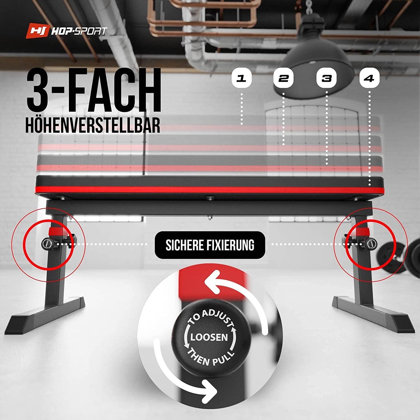 Hop-Sport Folding Adjustable Weight Bench - Home Workout Bench, Fitness Equipment for Strength Training & Bench Press, supports up to 200 kg.