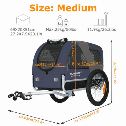 DOGGYHUT® MEDIUM Bicycle Dog Trailer for dogs up to 23 kg Foldable bike trailer (BLUE)