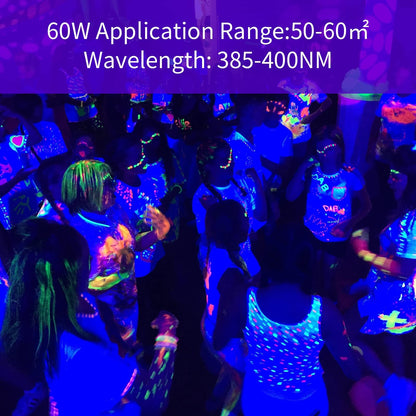 MEEKBOS Blacklight Projector, 2 pack 60W LED Blacklight lamp, IP66 Waterproof Outdoor UV Floodlight with plug, 385-400NM spotlight for Blacklight Party, GLOW, Halloween, Fluorescent Painting.