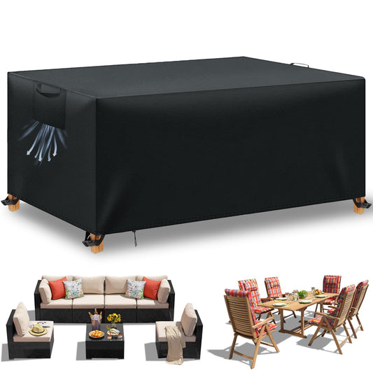 WUAYAMI garden furniture cover waterproof tarpaulin windproof anti-UV heavy duty 420D Oxford fabric for seating group garden tables patio furniture Black, 300x250x100