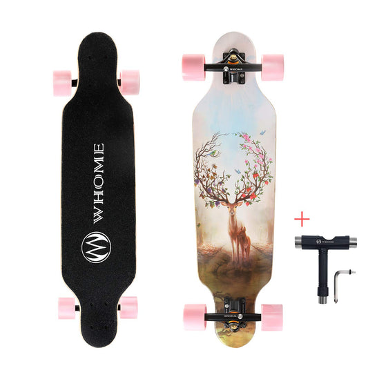 WHOME Longboards - 31 inch Small Longboard Cruising Skateboard - for adults/children girls/boys beginners/professionals including T-Tool (Deer Bird)