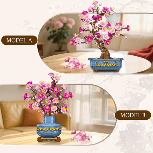 HOGOKIDS Flower Cherry Blossom Bonsai Building Set - 2 in 1 artificial bonsai building blocks home decoration exhibition cherry tree crafting botanical flower building toy birthday gift adult teen (775 pieces)