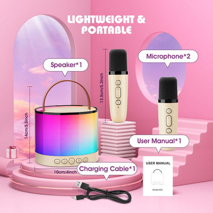 Grail girl gifts 3-12 years, mini karaoke machine with 2 kids microphones Bluetooth toy for girls and boys ages 3-12. Karaoke microphone gifts for kids.