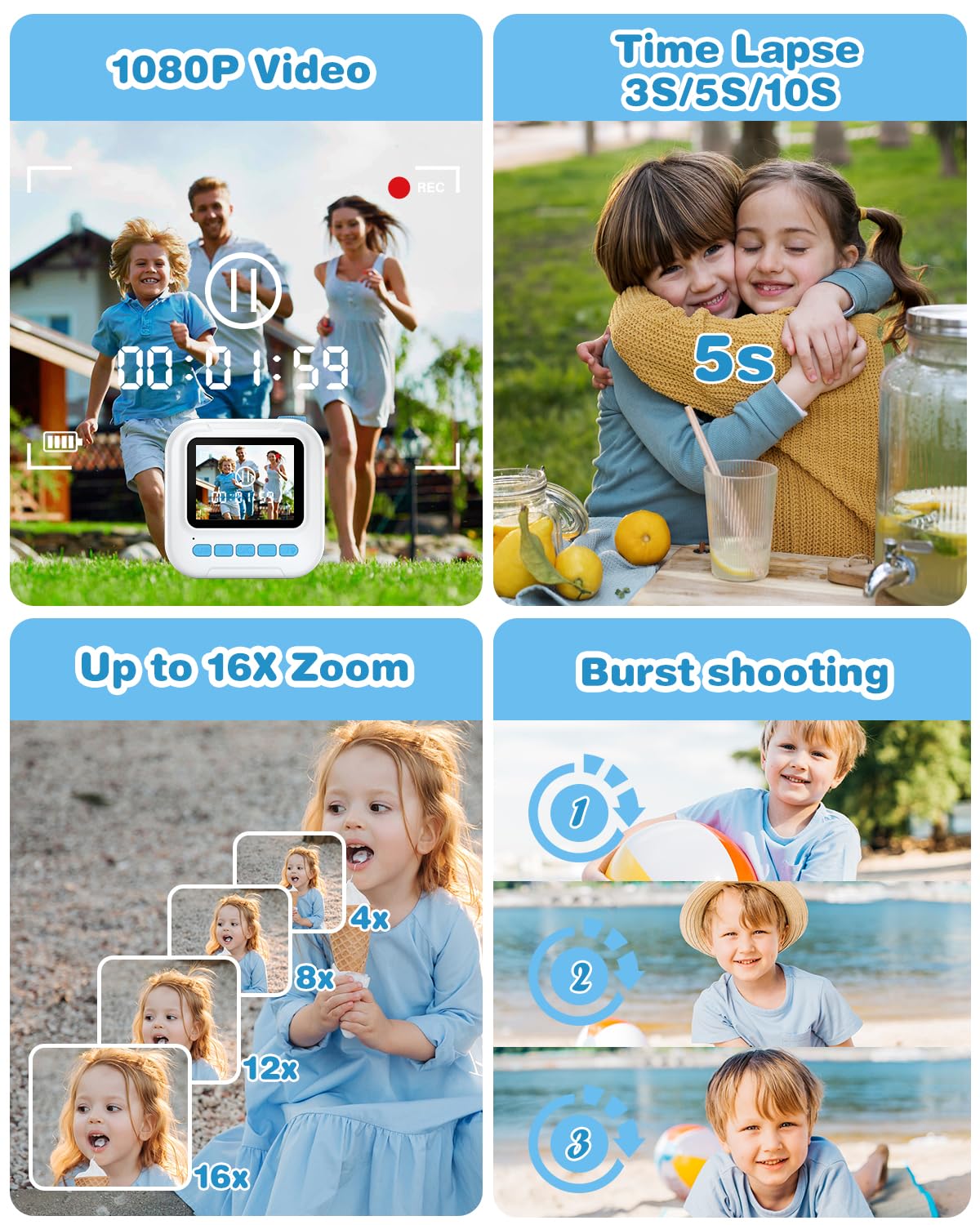 GREENKINDER Instant Camera for Kids, 2.4 Inch Screen Kids Camera with 32G Card & Printing Paper & Colorful Pens, Instant Camera Black and White Photo Camera, Gift for Kids 3-12 Years