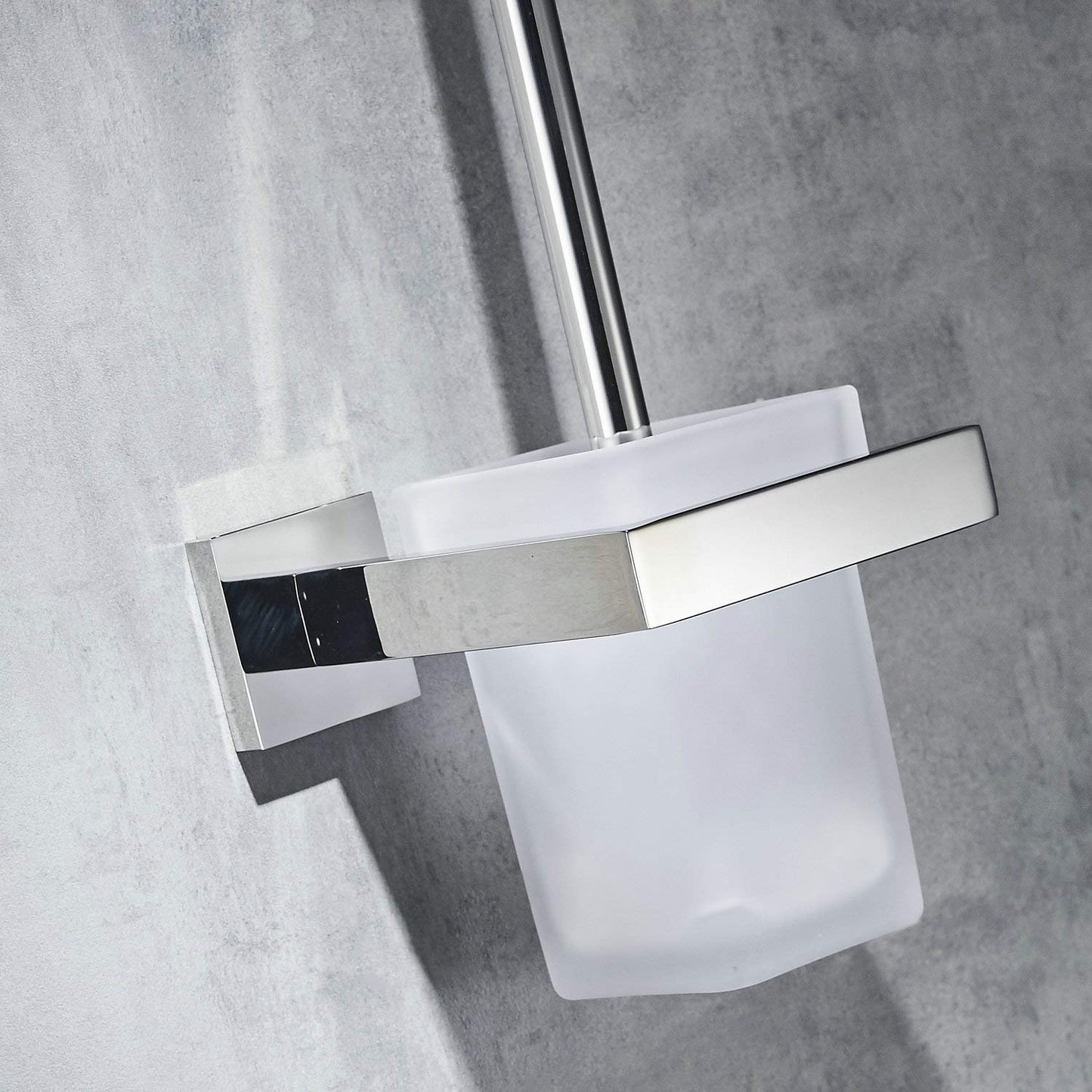 Toilet brush and holder wall mounted brush holder, chrome, toilet set toilet brush set made of 304 stainless steel and frosted glass for bathroom