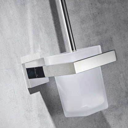Toilet brush and holder wall mounted brush holder, chrome, toilet set toilet brush set made of 304 stainless steel and frosted glass for bathroom