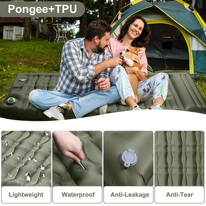Electric Self-Inflating Camping Mat, 12CM Thick Inflatable Mattress with Pillow, Compact Size Waterproof Air Mattress for Outdoor, Anti-Ripstop Sleeping Pad for Hiking and Beach