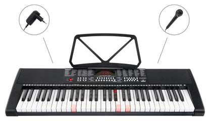 McGrey LK-6120-MIC Keyboard Set - beginner keyboard with 61 light-up keys - 255 sounds and 255 rhythms - 50 demo songs - includes microphone - savings set includes X keyboard stand and headphones - black