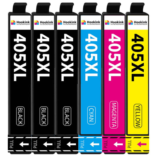Hookink 405XL multipack compatible for Epson 405 XL printer cartridges for Workforce Pro WF-3820 WF-3825 WF-4820 WF-4825 WF-4830 WF-7830 WF-7835 WF-7840 (3 black 1 cyan 1 magenta 1 yellow)