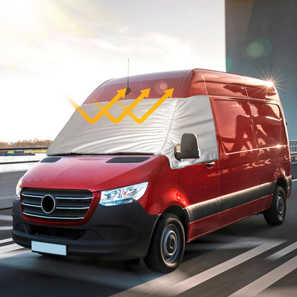 External thermal windshield cover for Mercedes Sprinter 2019-2024, luxury silver wrap windshield cover, foldable front windshield cover for winter and summer windshield frost protection.