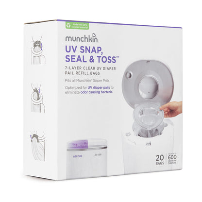 Munchkin UV Snap, Seal & Toss Diaper Pail Refill Bags, for 600 diapers, 20 pieces