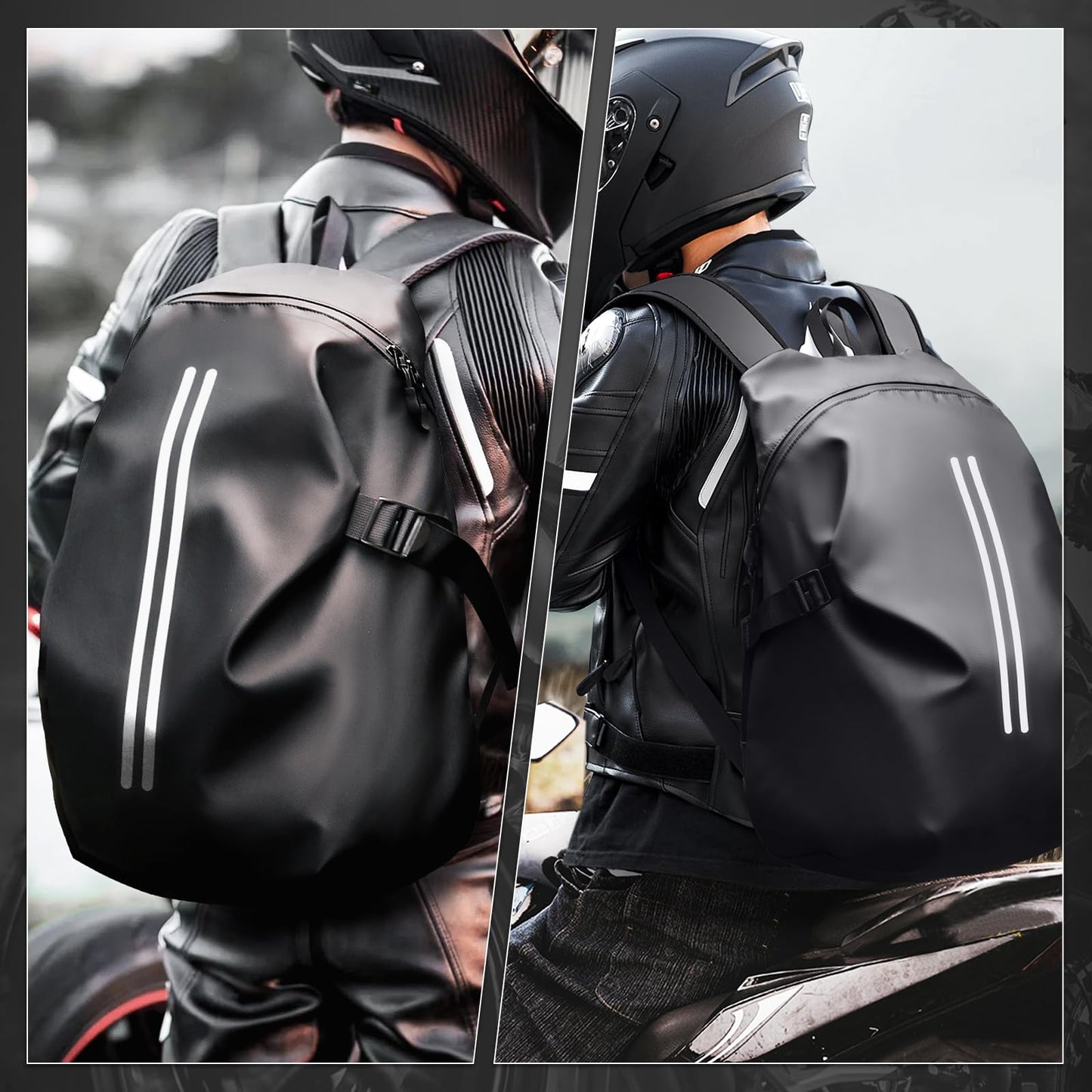 WEPLAN Motorcycle Backpack Men Waterproof Helmet Bag Motorbike Backpacks Helmet Backpack Motorcycle Helmet Women Motorcycle Backpack Men Motorcycle Backpacks Reflective Travel Backpacks Lightweight, Black L