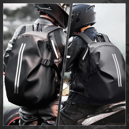 WEPLAN Motorcycle Backpack Men Waterproof Helmet Bag Motorbike Backpacks Helmet Backpack Motorcycle Helmet Women Motorcycle Backpack Men Motorcycle Backpacks Reflective Travel Backpacks Lightweight, Black L