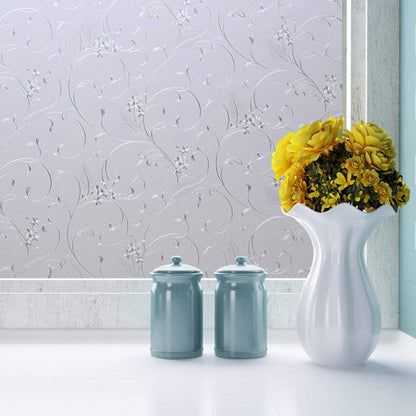 Zindoo window film self-adhesive opaque flower pattern without glue frosted glass film privacy film decorative film anti-UV 90 x 200CM