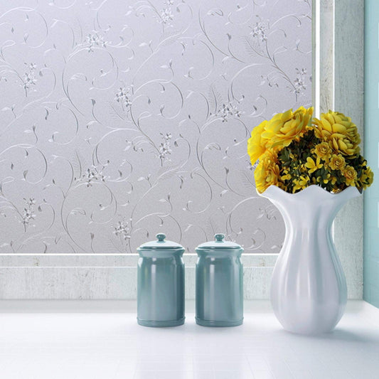 Zindoo window film self-adhesive opaque flower pattern without glue frosted glass film privacy film decorative film anti-UV 90 x 200CM