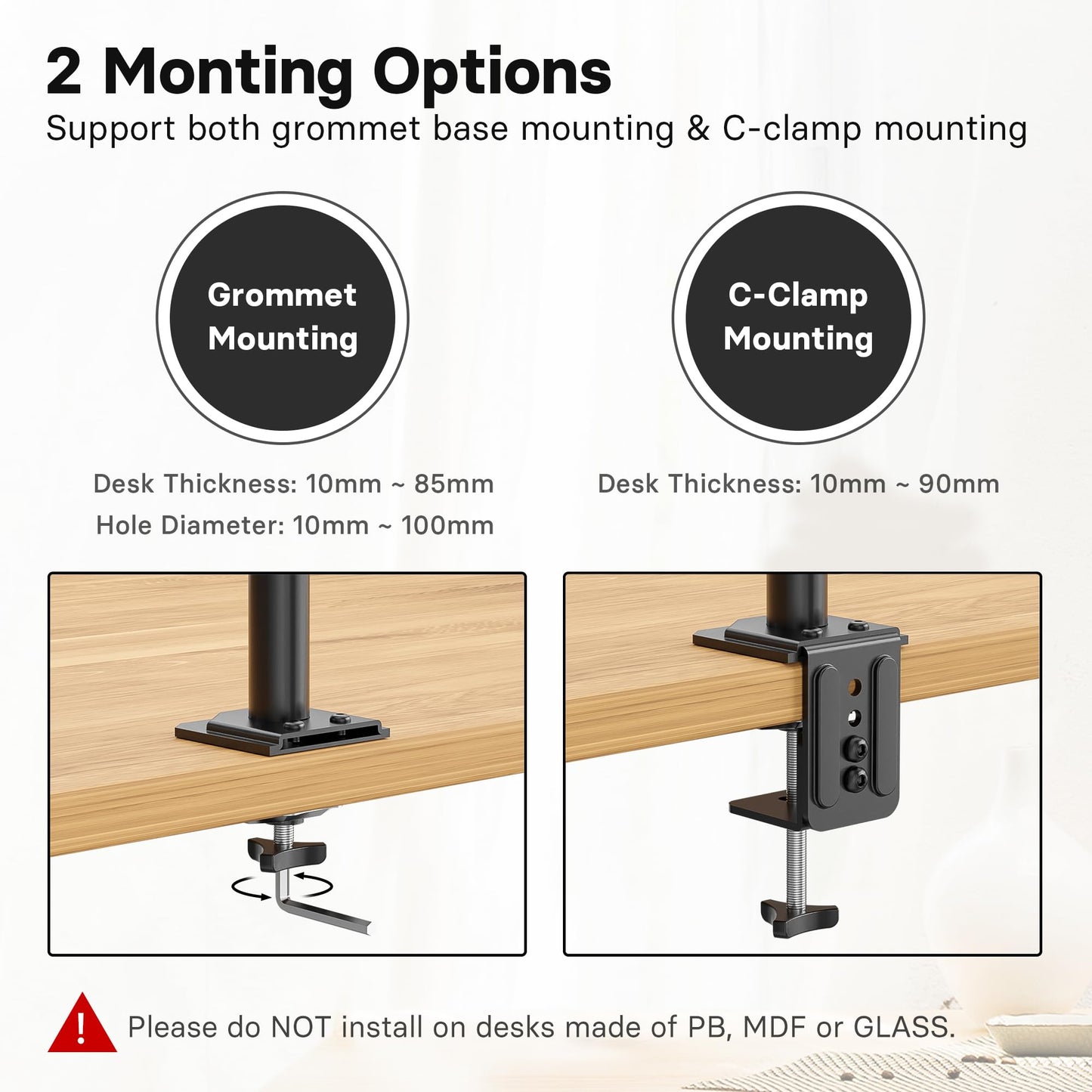Redbat Monitor Arm with Laptop Tray, Dual Screens, Fully Adjustable for 13 to 32 inch LCD LED Monitor up to 8kg & Notebook up to 16 inch, Tilt, Swivel & Rotate, 2 Mounting Options