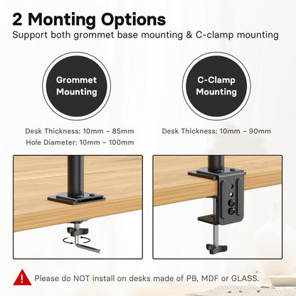 Redbat Monitor Arm with Laptop Tray, Dual Screens, Fully Adjustable for 13 to 32 inch LCD LED Monitor up to 8kg & Notebook up to 16 inch, Tilt, Swivel & Rotate, 2 Mounting Options
