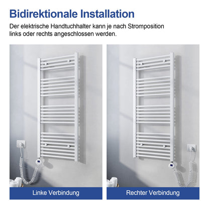 Meykoers electric towel radiator 700 x 400mm with thermostat, bathroom heater in white, 238 watts.