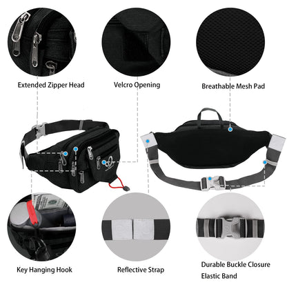 WATERFLY waist bag fanny pack for women and men, suitable for running, fitness, jogging, hiking.