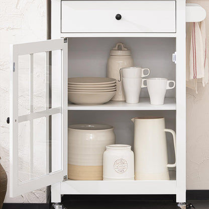SoBuy FKW98-WN Kitchen Trolley with 1 Door and Drawer Serving Cart with Rubberwood Worktop Side Trolley Trolley White WDH approx. 62x87.5x45.5cm